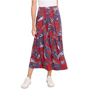 NIC+ZOE Autumn Leaves Midi Skirt Red Multi Leaf Print Cotton A-Line Large